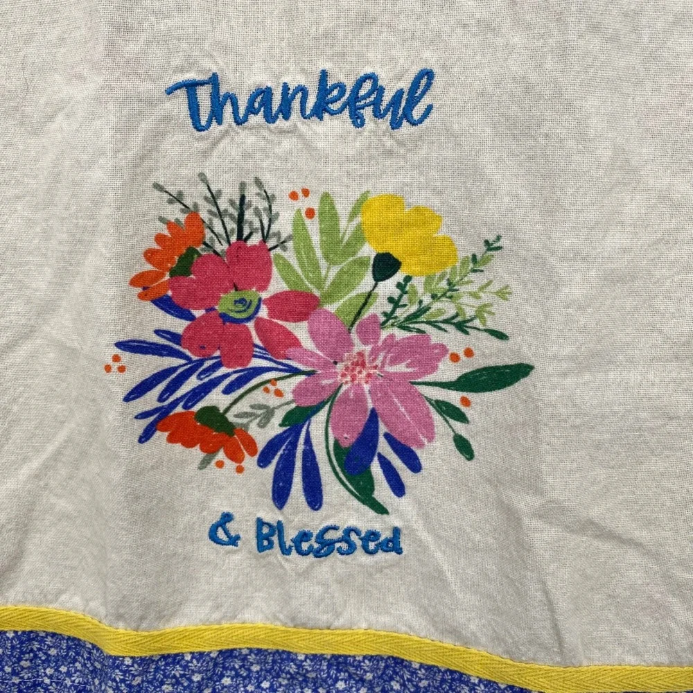 Divinity Boutique Thankful & Blessed Floral Embroidered‎ Cotton Tea Towel Pink